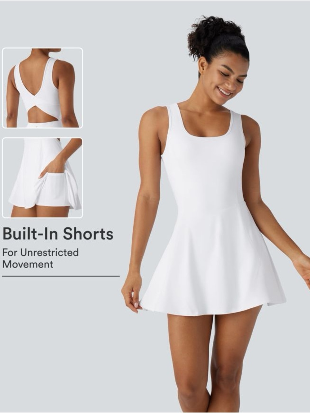 HALARA NWT SZ MEDIUM SoftlyZero™ Airy U Neck 2-in-1 Pocket Mini InstantCool Dres
